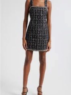 Alice + Olivia Black Tweed Square-Neck Mini Dress